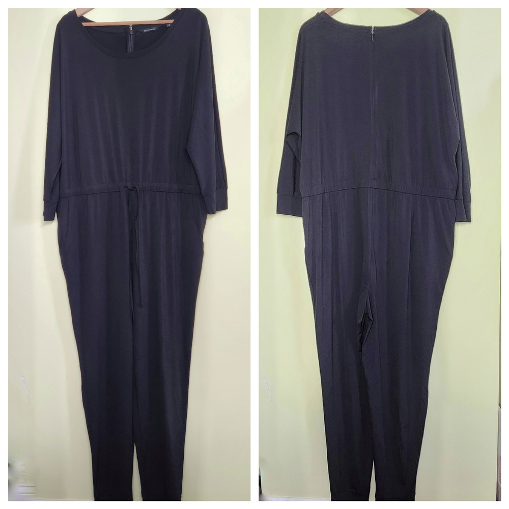 H by Halston 3/4 Sleeve Jumpsuit Plus Size 1X Black Tailored Lounge One Piece